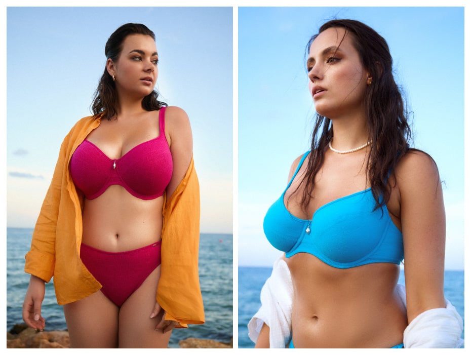 Plavková podprsenka Triola, pro středně velká prsa, T-Fit, fuchsiová, tyrkysová